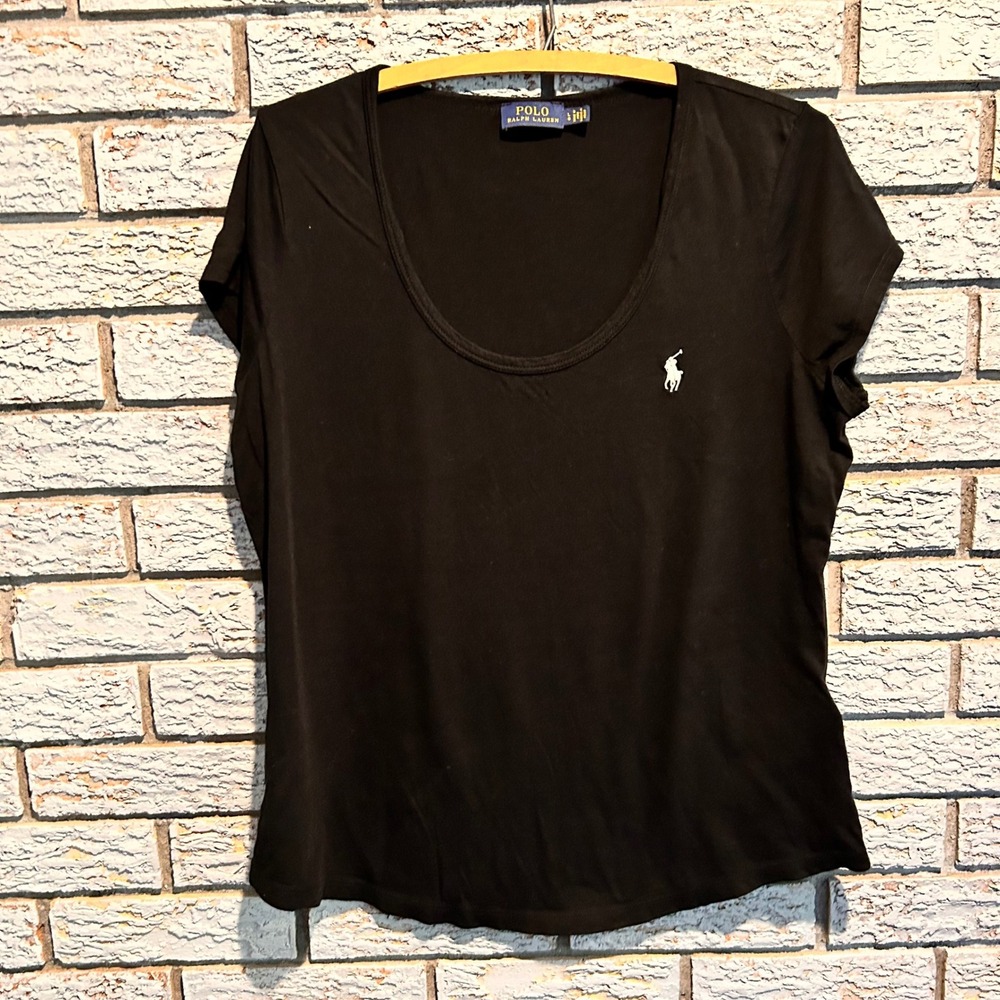 Polo Ralph Lauren Womens Black Scoop Neck Short Sleeve Pony Logo T-Shirt Large